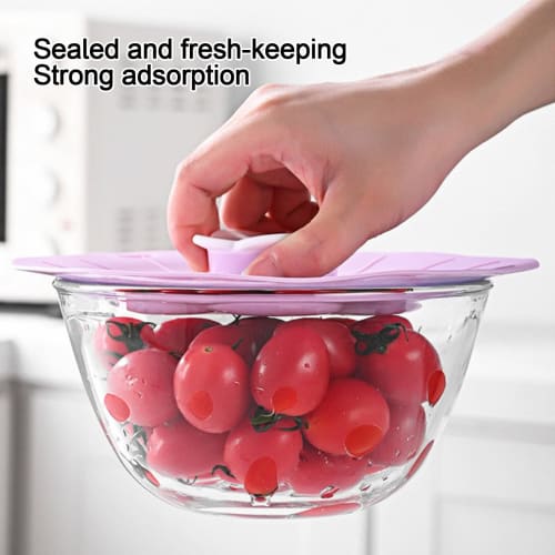 Floral silicone lids for food storage and cooking, silicone lids for bowls and food covers, silicone fresh lids for airtight seals on rim surfaces, si