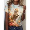 Summer Women Cat Pattern T-Shirt Fun Animal 3D Printed Short Sleeves Loose O-Neck Breathable T-Shirts