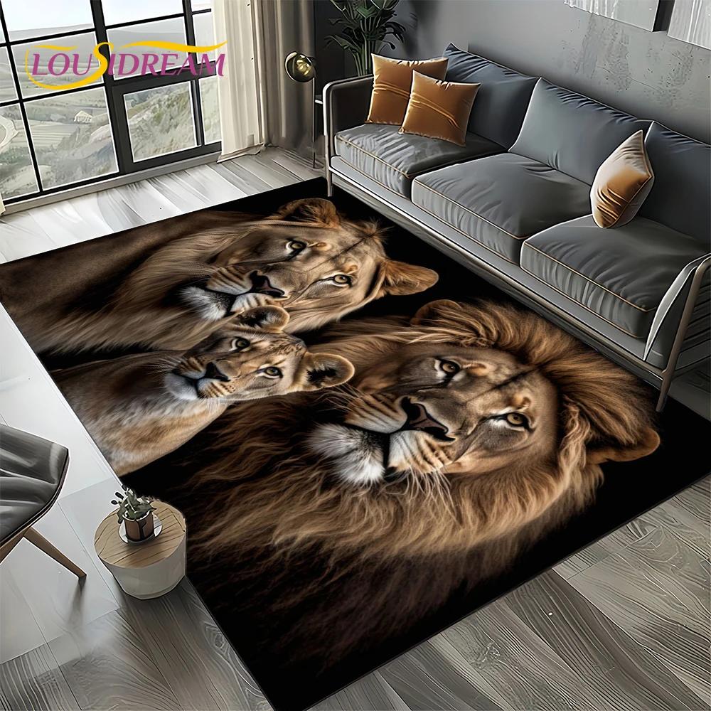 Wilder Tiger Löwe Leopard Biest Tier Wildtier Cartoon Teppich Teppich für Wohnzimmer Schlafzimmer Sofa Dekoration, Rutschfeste Bodenmatte