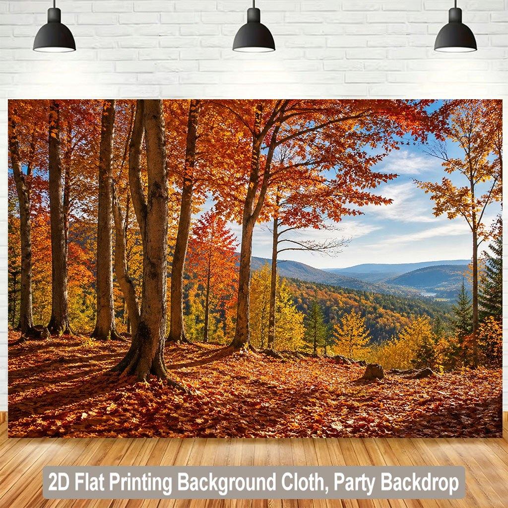 1 Piece of 2D Flat Background Fabric a Banner Featuring a Rich and Charming Autumn Forest Scene background.PMJ
