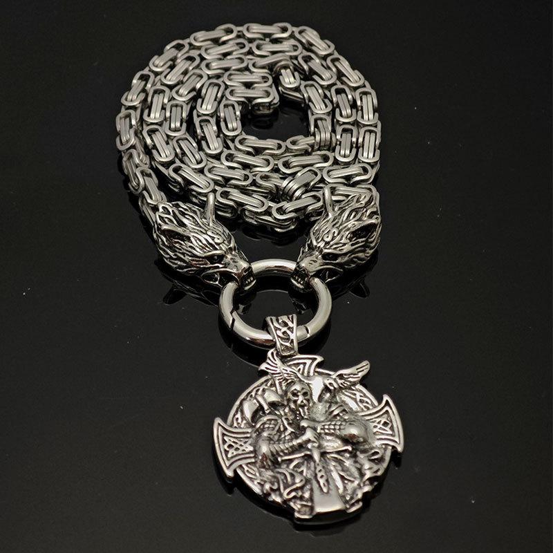 Noorse Viking Vintage Kraai Odin Tomahawk Wolfskop Ketting Heren RVS Ketting Noorse Stijl Sieraden