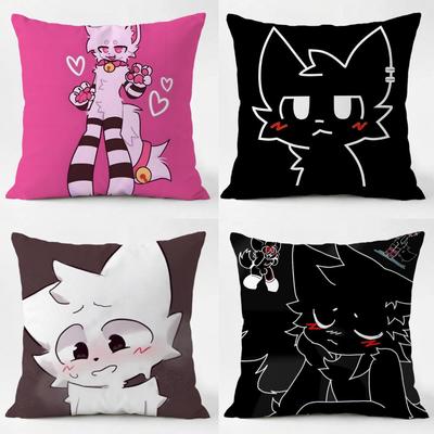 Character Cute Cartoon Beautiful Cat Boykisser Cushion Cover Daily Washable Linen Pillowcase Soft For Sofa Bed Home Room Decor