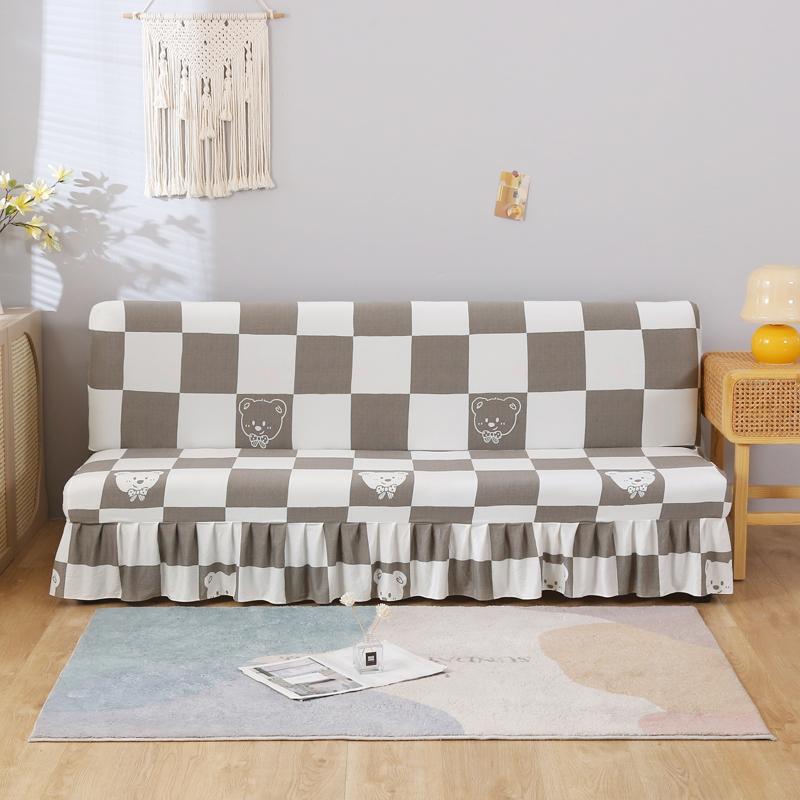 Stretch Armless Futon Cover with Skirt Printed Folding Sofa Bed Cover Washable Sofa Couch Cover Furniture Bed Protector S M L