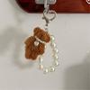 Soft Bear Keychain with Heart and Imitation Pearls Detailing Plush Bag Pendant Accessory Gift for Women and Ladies