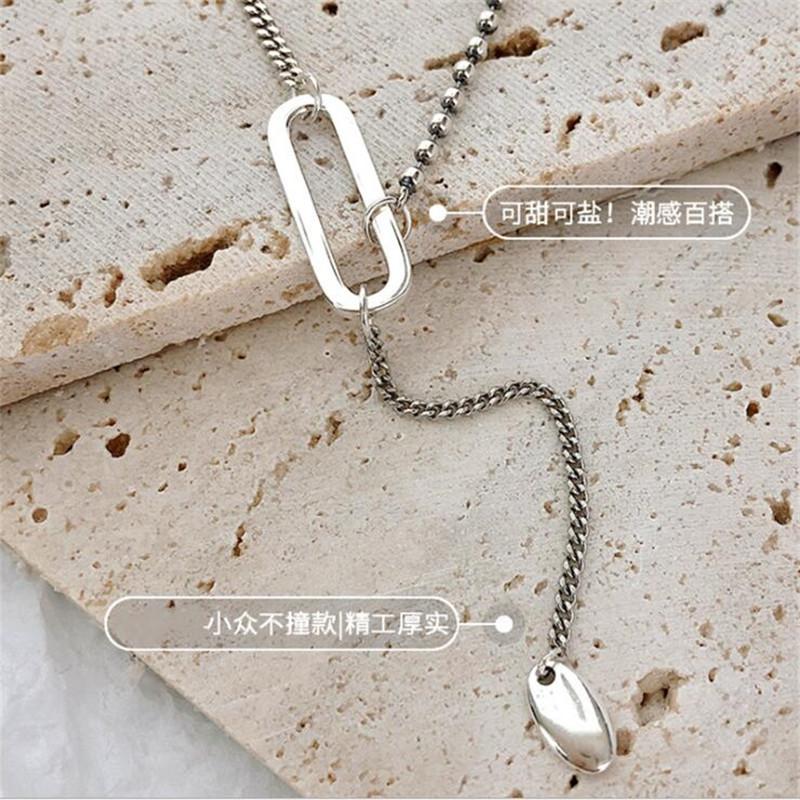 New Popular Geometric Shape O-shaped 925 Sterling Silver Jewelry Old Tassel Polished Oval Clavicle Chain Necklaces TYB388
