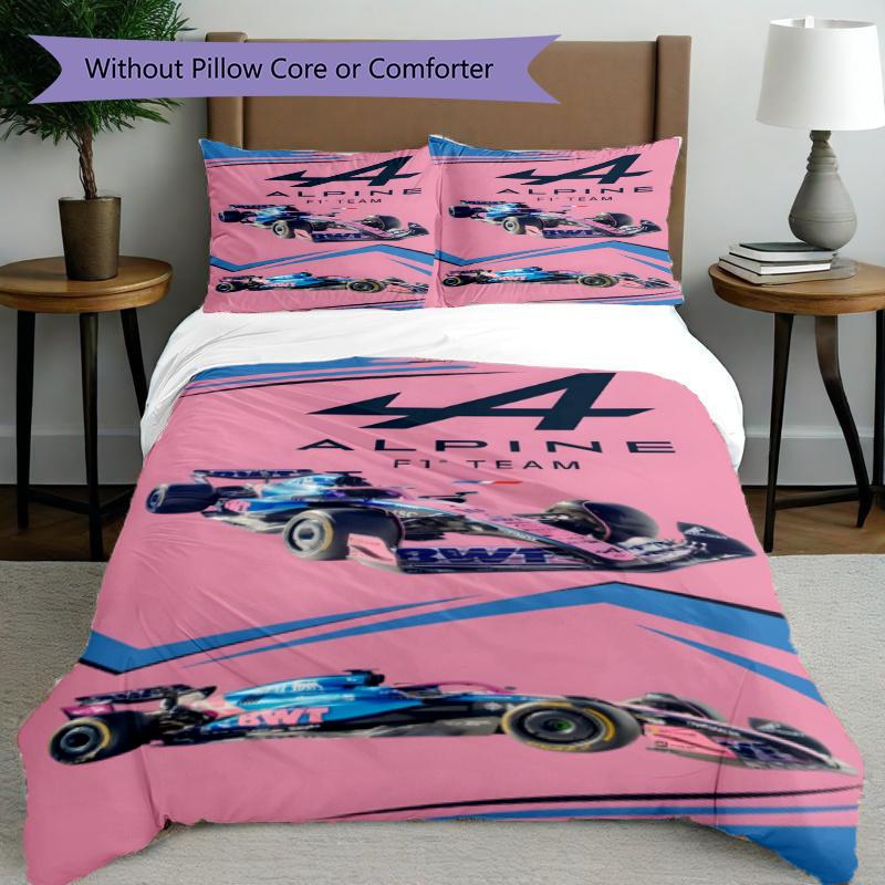 3pcs Duvet Cover Set (1*Duvet Cover + 2*Pillowcase, Without Core), BWT Alpine F1 Racing Team (3) Print Bedding Set, Bedroom Decor, All‑Season, Gift