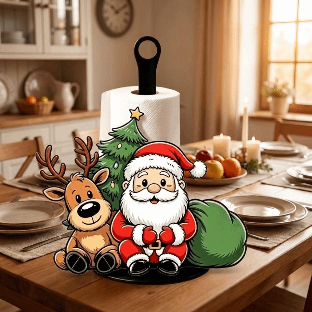 Wooden Base Santa Claus Towel Stand Acrylic Roll Paper Towel Holder Tissue Stand For Kitchen