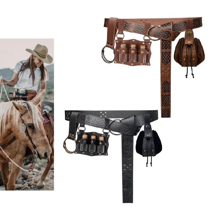 Punk Design Waist Pack 4pcs Set Adjustable Belt Waist Cincher Key Holder Keychain Quiver Brown/Black