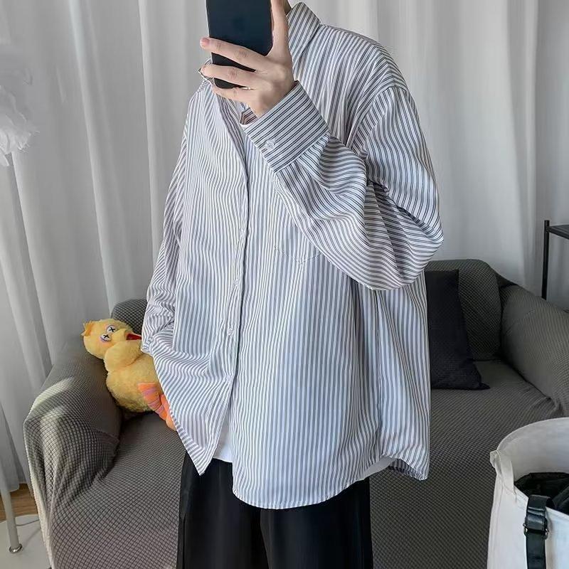 Men's Loose Striped Long Sleeved Shirt
