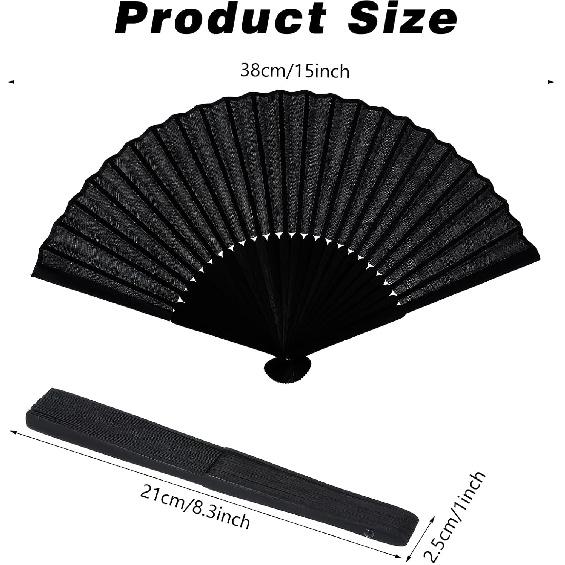 2 Pcs Folding Hand Fan, Black Nylon-Cloth Vintage Retro Fabric Hand Held Fans Chines/Spanish Foldable Fan for Women/Men Wedding Party Favor