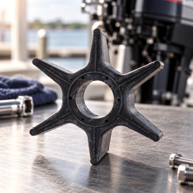 Water Pump Impeller for Outboard Motor Maintenance, Six Curved Rubber Blades with Integrated Hub and Keyed Center Bore 18-3250 500337 19210-ZW1-B02