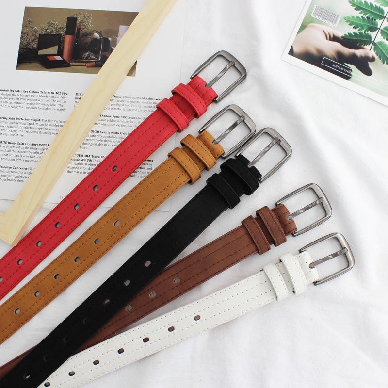 Vintage Matte Belt Body Cut Line Porous Design Belt Female Minimalist Student Decorative Wide Belt
