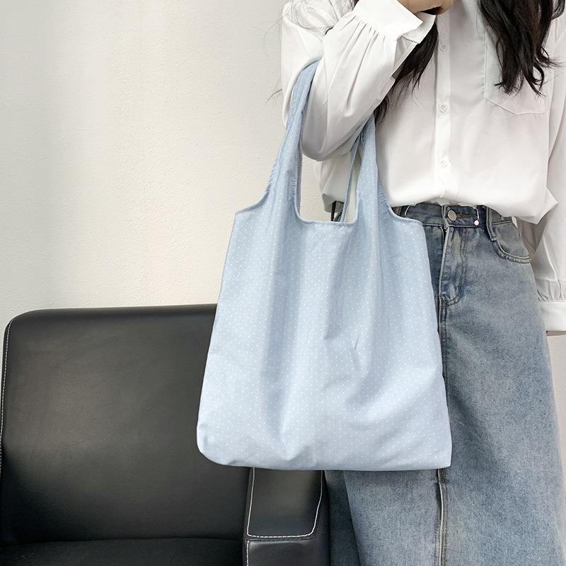 Retro Polka Dot Versatile Casual Tote Large Capacity Shoulder Canvas Bag