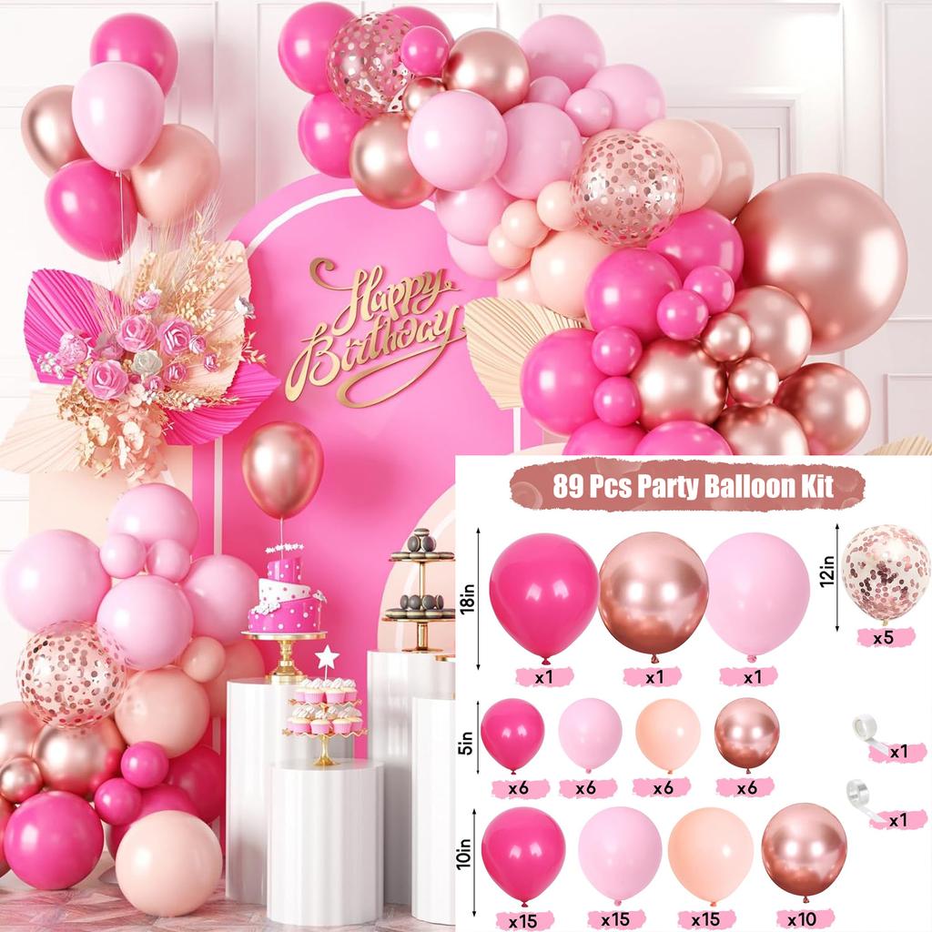89Pcs multi-color latex balloon set suitable for birthday parties, weddings, Valentine's Day party decoration