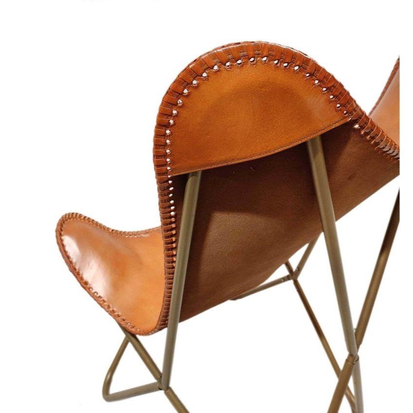 Handgefertigte Hellbraune Leder Schmetterlingsstühle - Bequemes und Stilvolles 2er-Set