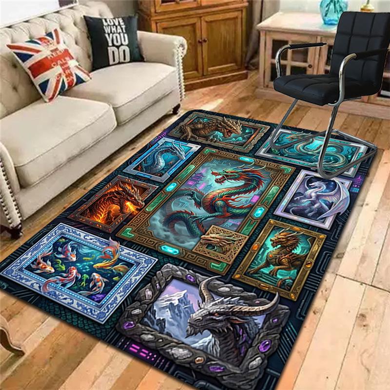 Fantasy Dragon Gallery Pattern Rug Floor Mat for Living Room or Bedroom Soft and Comfortable Carpet a Gift for Birthday and Holiday.