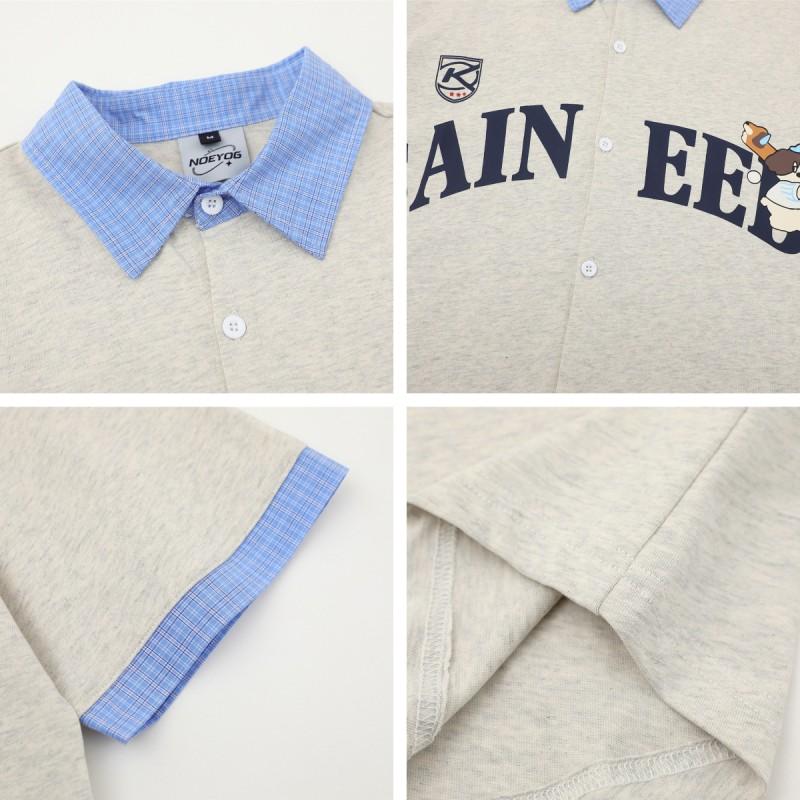 American Vintage Baseball Dog Print Polo Shirts Loose Fit Short Sleeve Tops Men Women Couple