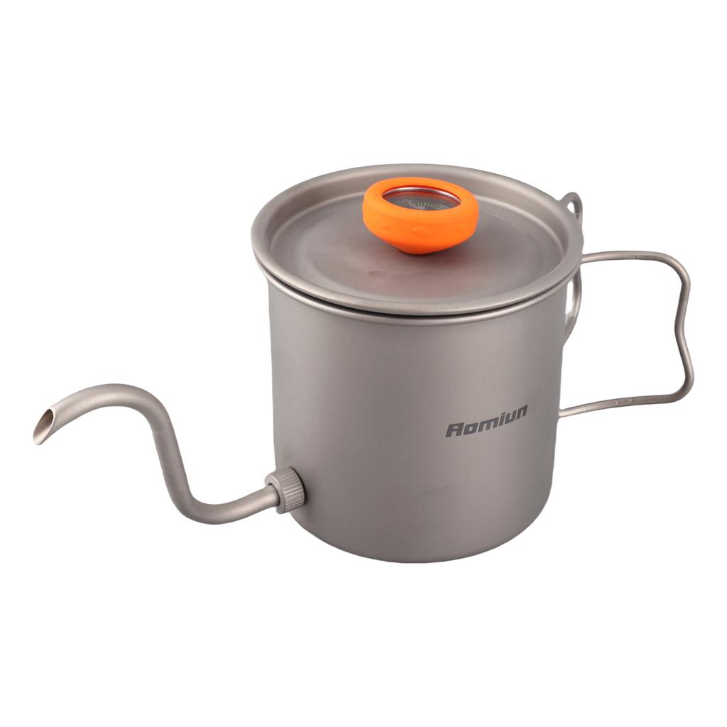 Outdoor Ti Pour Over Coffee Kettle 400ml Gooseneck Tea Kettle with Thermometer and Folding Handle