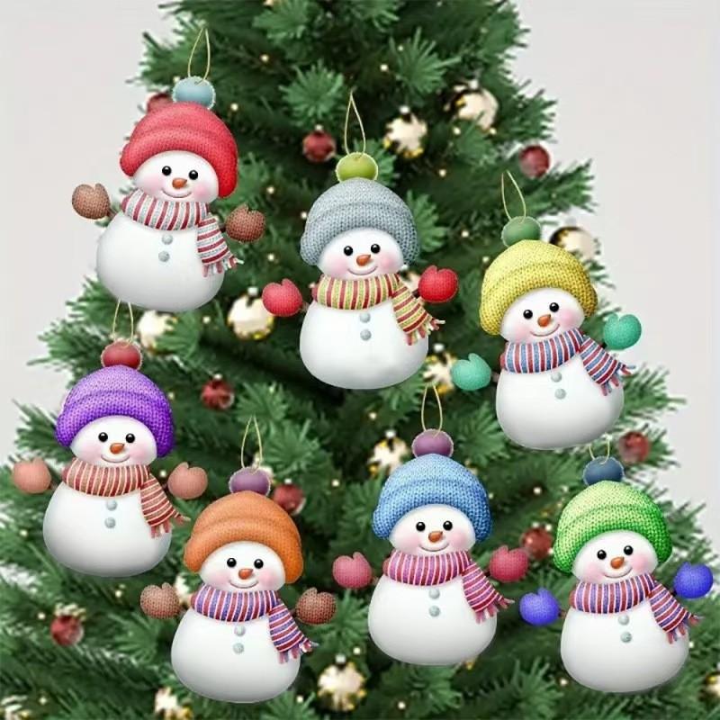 Christmas Acrylic 2D Snowman Ornament, Hanging Decor for Car Mirror, Backpack, Tree with Hook, Festive Gift Accessorie