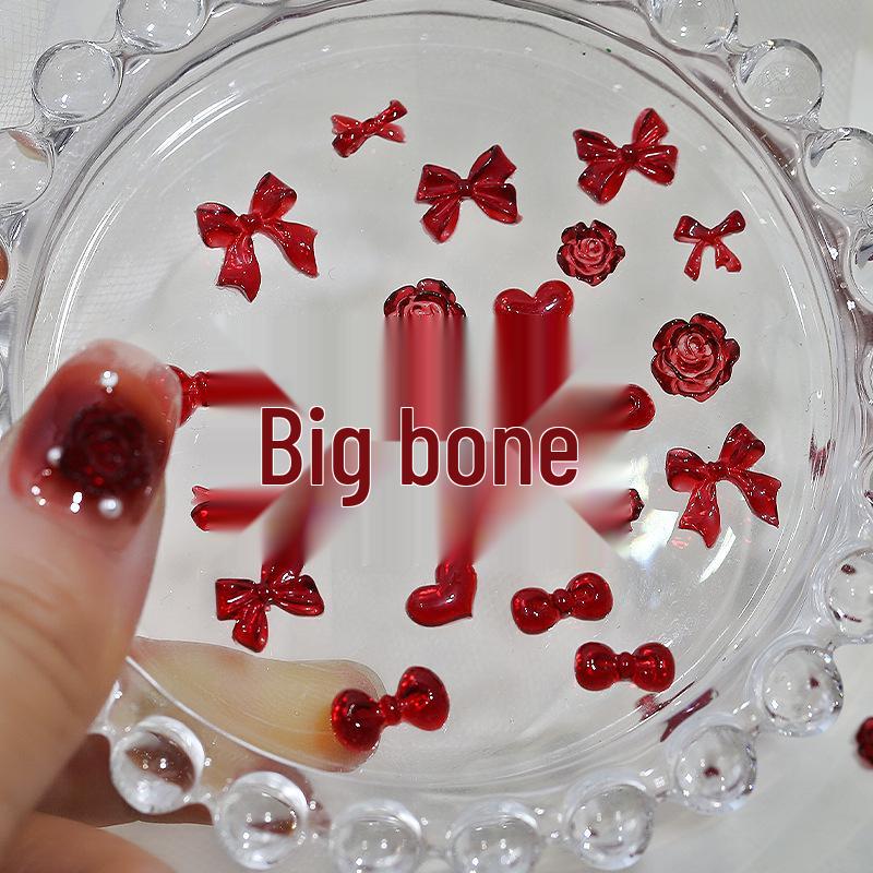 New Year Red Bow Nail Art Charms: Camellia, Heart, Bowknot Resin Press-on Decorations