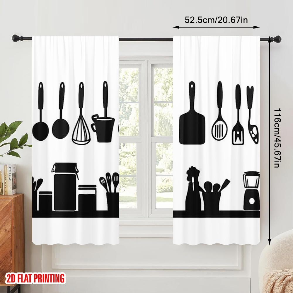 2pcs,2D Plane Printing Minimalist Curtains Kitchen Silhouettes Versatile Polyester (without Rod) Outdoor Decorations Perfect for