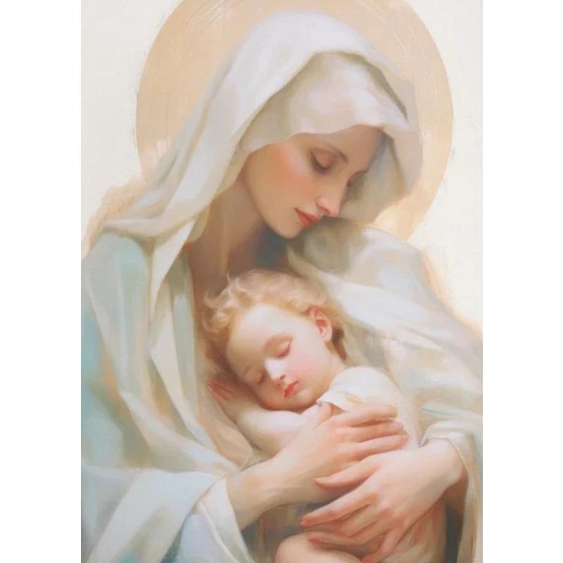Christian Jesus with Sheep and Virgin Mary Poster Canvas Painting Print Catholic Wall Art with Bible Verse for Farmhouse Home D