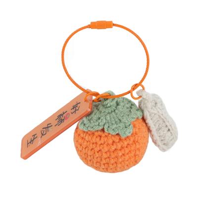 Crochet Plush Keychain Handmade Crochet Knitting Cute Persimmon Peanut Fruit Pendant Key Holder for