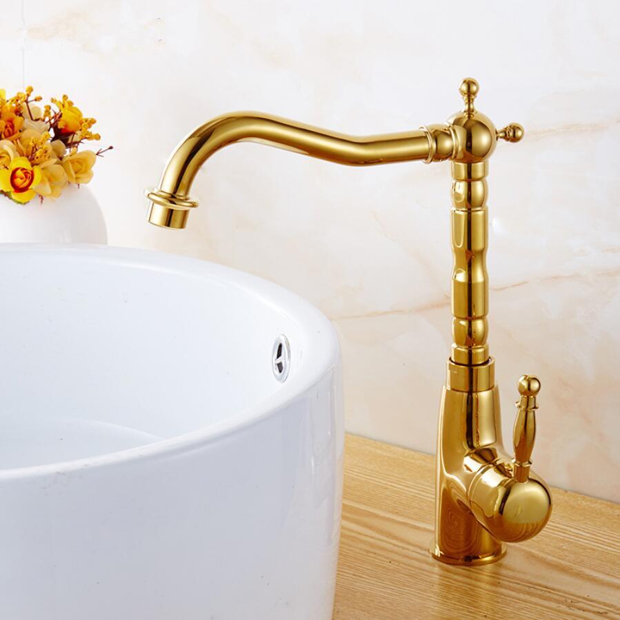 Bathroom Gold Kitchen sink Faucet Rotation Brass Sink Mixer Brass Sink Faucet Water Mixer single lever hot and cold sink tap