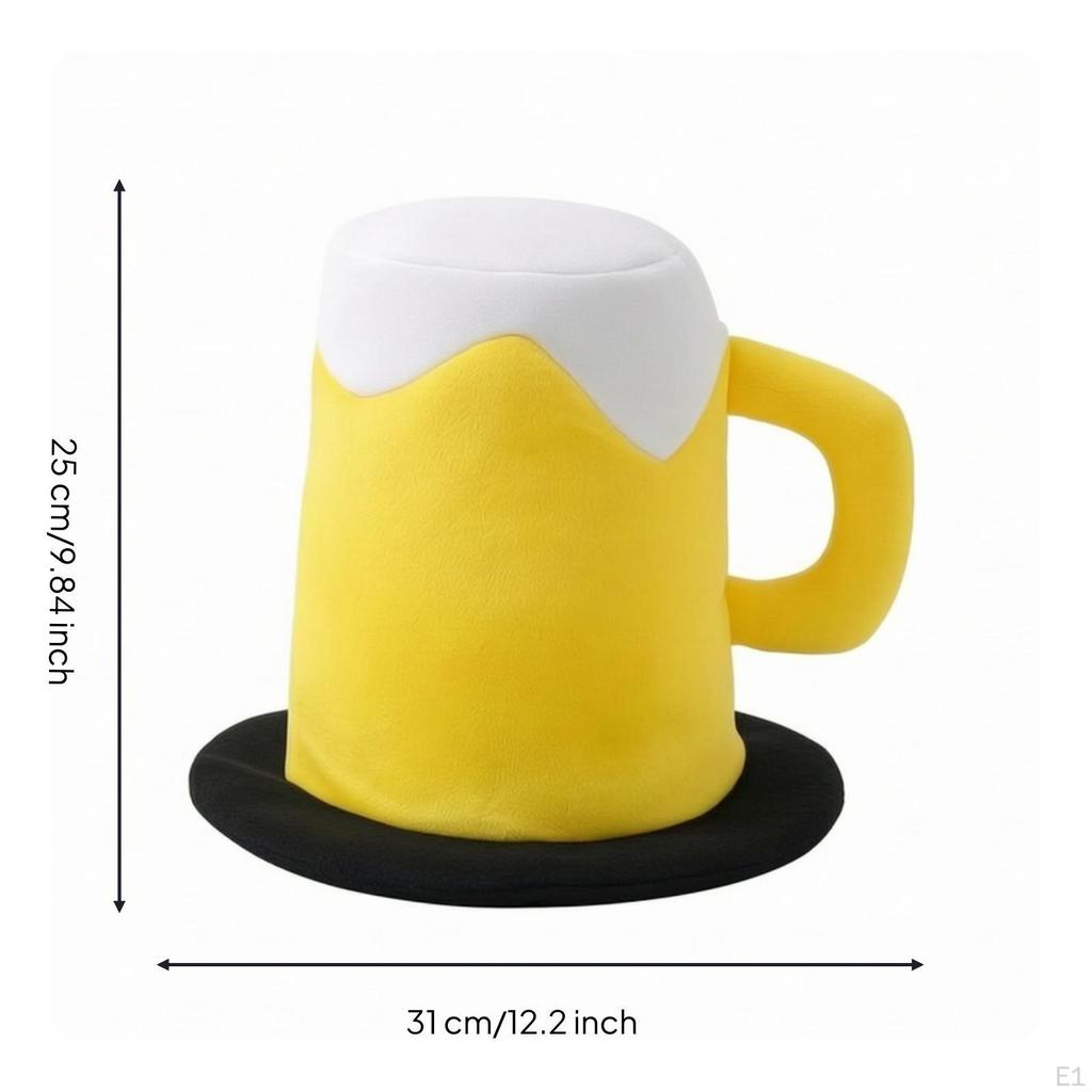 Beer Mug Hat Cuddly Material with Foam Top Stuffed for Partygoers, Adults, Costume