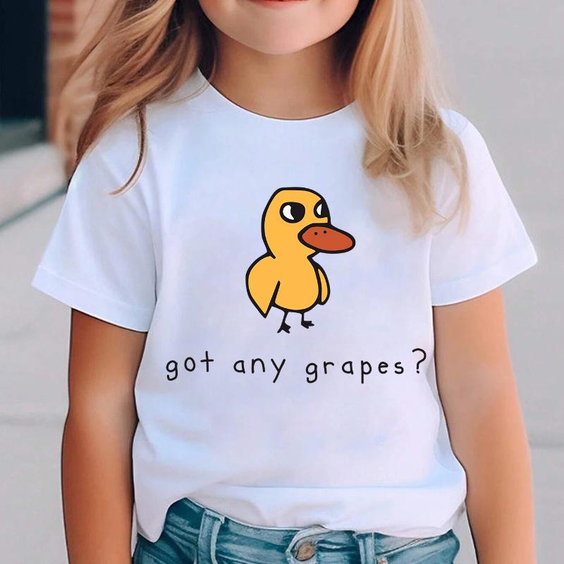 

Summer Fashion Girls Short-Sleeve T-Shirt GOT ANY GRAPES Yellow Duck Print Casual Versatile Top 150cm білий