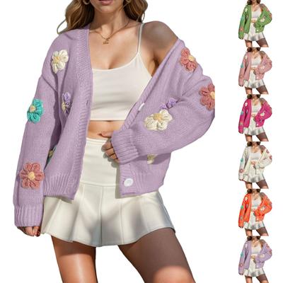 Women's Floral Knit Cardigan Sweater with Cute for Daily Wear