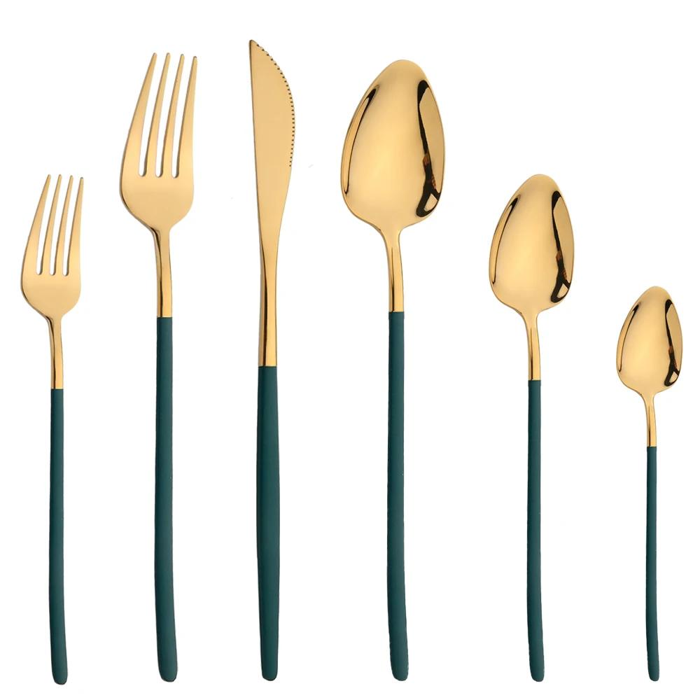 

Набор столовых приборов из 6 предметов из нержавеющей стали, золота, столовые приборы, ножи, вилки, десертные ложки, набор столовых приборов, столовые приборы в западном стиле, столовое серебро