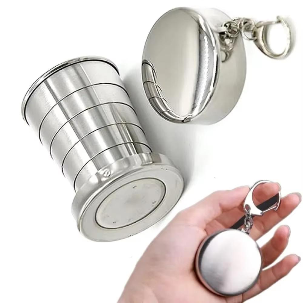 Portable Expandable Stainless Steel Cup With Keychain Leak-Proof Foldable Cup For Travel Outdoor