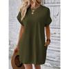Summer Casual Women Dress Short Sleeve Round Neck Loose Pocket Solid Color Breathable Spring Fashion