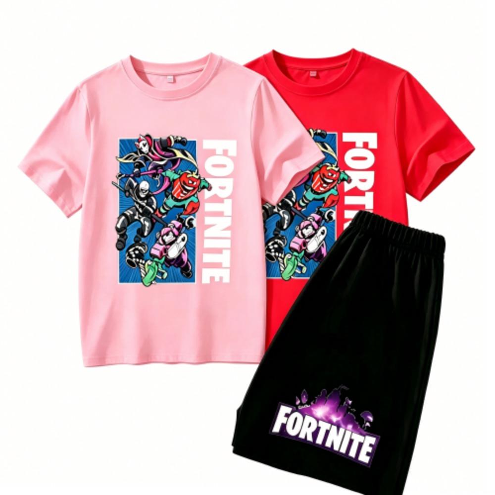 Anime Game Fortress Print Outdoor Street Kids T-shirt and Shorts Summer Home Casual Outfit Boy and Girl's Sports Set