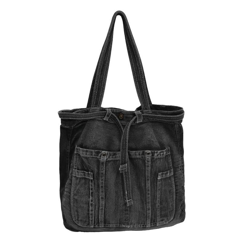 IELGY Ladies Shoulder Bag All-Match Denim Large Capacity Retro Commuter Canvas Bag