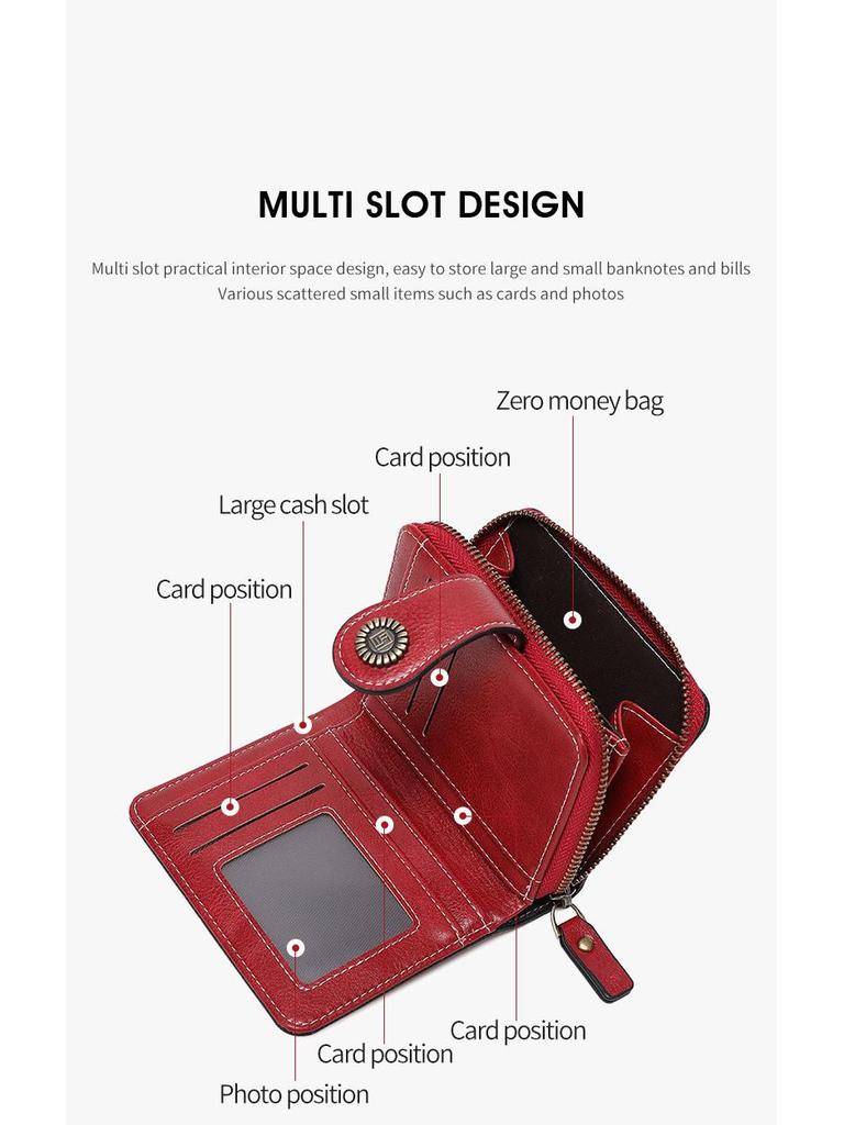 2025 Fashion Women's Cutout Short Wallet with Large Capacity Zipper Coin Purse and Retro Card Holder