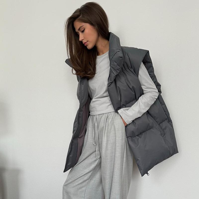 Damen Winter Warmer Gepolsterter Mantel Uni Ärmellos Locker Übergangsjacke Für Damen 2024 Herbst Neu Lässiger Parka Street Outdoor Jacken Damen Kleidung