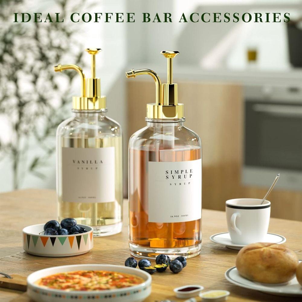 Clear Glass Syrup Bottle Precise Dispensing Coffee Bar Accessories Hand Soap Dispenser  Station