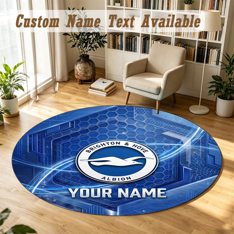 Round Rug Custom NameBrighton & Hove Albion Football Pattern Non Slip Carpet Home Floor Decor