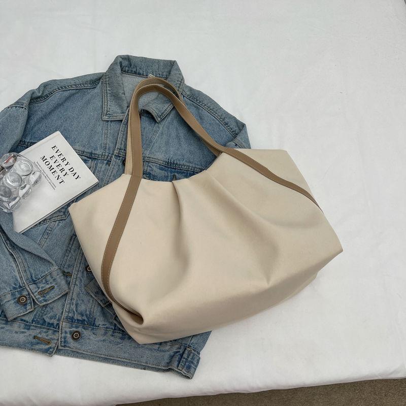 New large-capacity canvas tote bag casual solid color shoulder bag student backpack simple going out commuting handbag