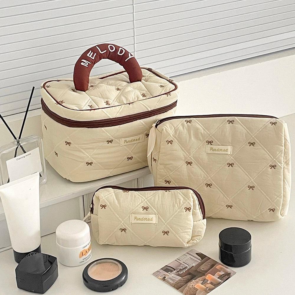 2025 Women Fashion Quilting Makeup Bag Large Capacity 3 Types Cosmetic Storage Pouch Handbag Portable Ladies Zipper Clutch Bag