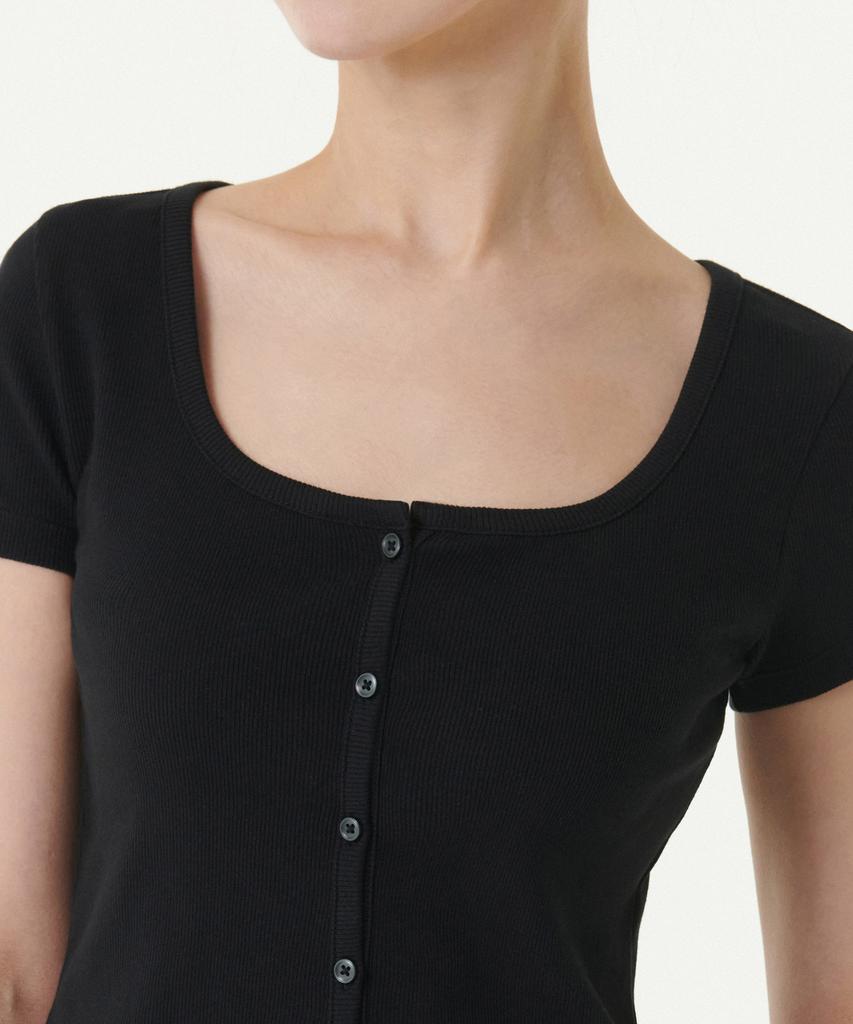 MUSINSA STANDARD WOMAN Women'S Slim Crop Square Neck Button T-Shirt [Black]
