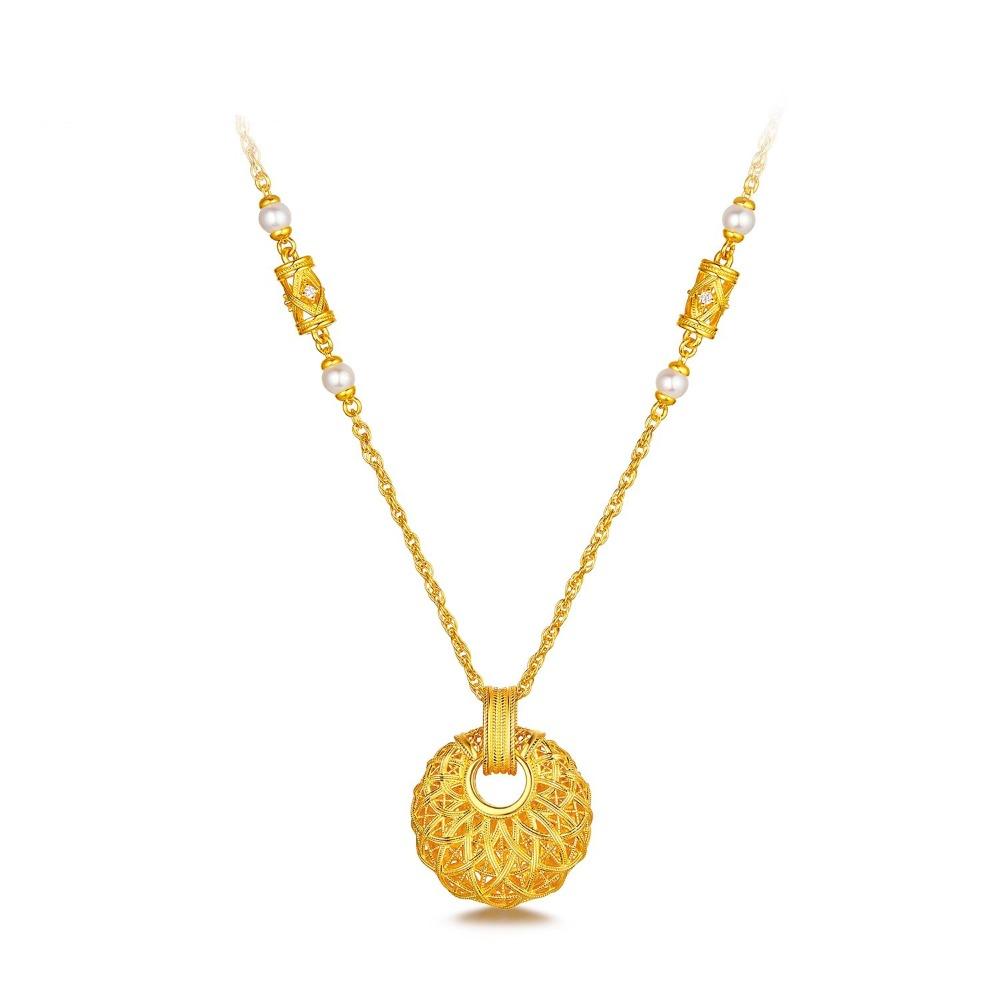 Tang Dynasty Necklace Vintage Palace Gold Plated Red Corundum Pendant Diamond Inlaid Coin Bag Necklace