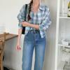 New Arrivals Open Run Smocking String Tank Tube Crop Two Piece Check Shirt