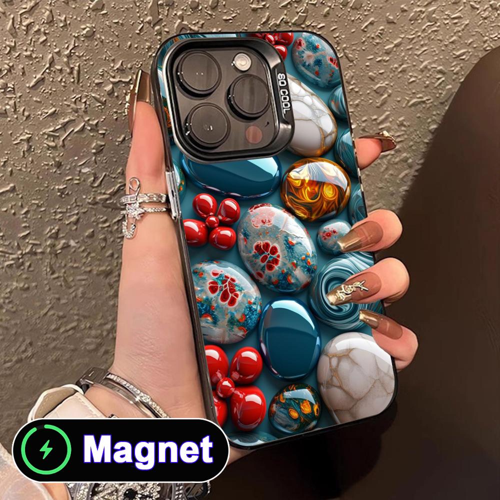 

Aesthetic Stones Translucent MagSafe Mobile Phone Case for iPhone 17 16 15 14 13 12 11 Air Pro Max Plus Colorful Cover iPhone 11
