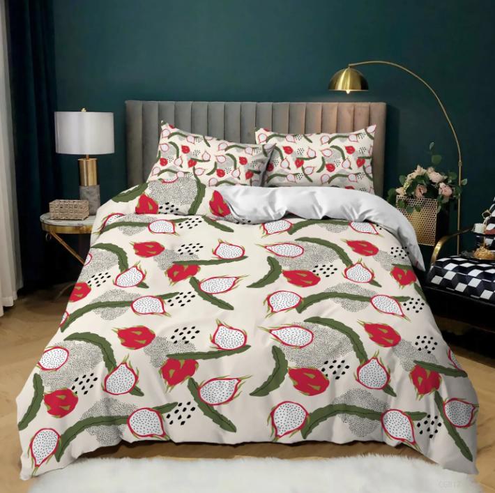 Pitaya Dekbedovertrek Set Voor Kinderen Jongens Meisjes Queen King Lichtgewicht Sprei Cover Slaapkamer Decor Tropische Vruchten Print Beddengoed Set