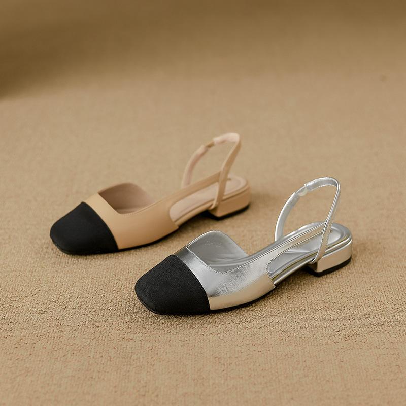 2025 spring new French style not tired feet single shoes small fragrant style color matching bag head sandals women's silver shoes women's versatile