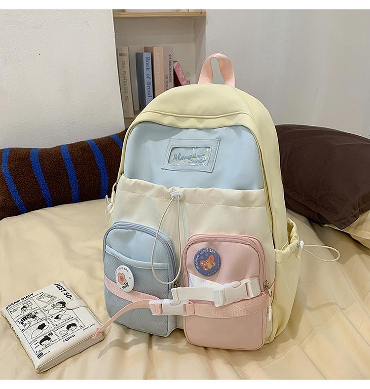 School Bag 2025 New School Bag Female Ins Wind Korean Color Contrast College Wind Early High School Students Multi-compartment Treasure Backpack