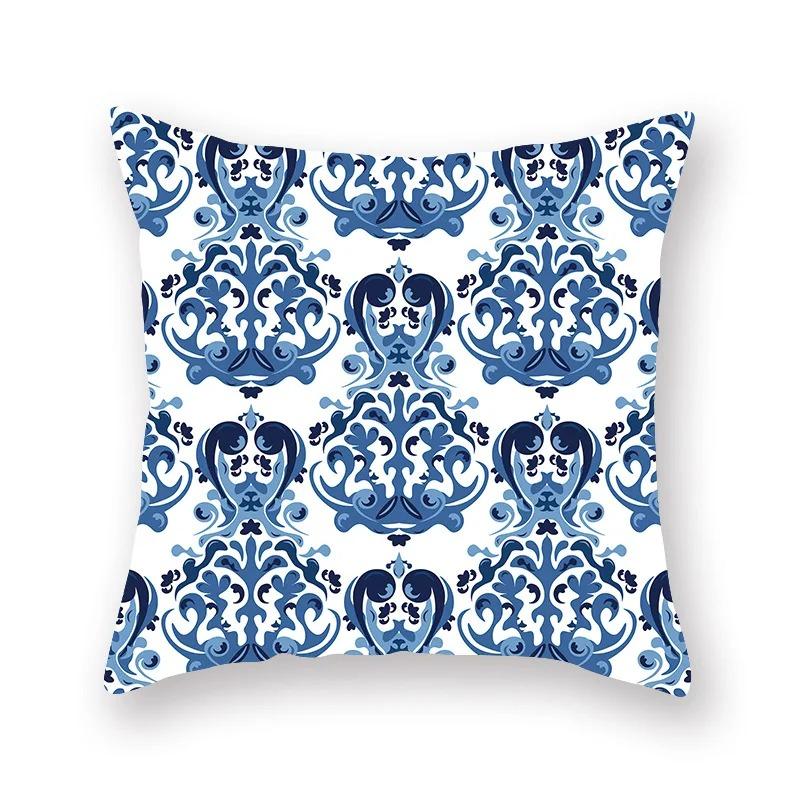 Blue and White Porcelain Print Pattern Luxury Home Decoration Pillowcase Living Room Sofa Car Cushion Cover